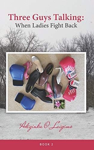 Book two cover: a blue pair and a pink pair of boxing gloves around a heap of mingled shoes, framed on a blush ground.